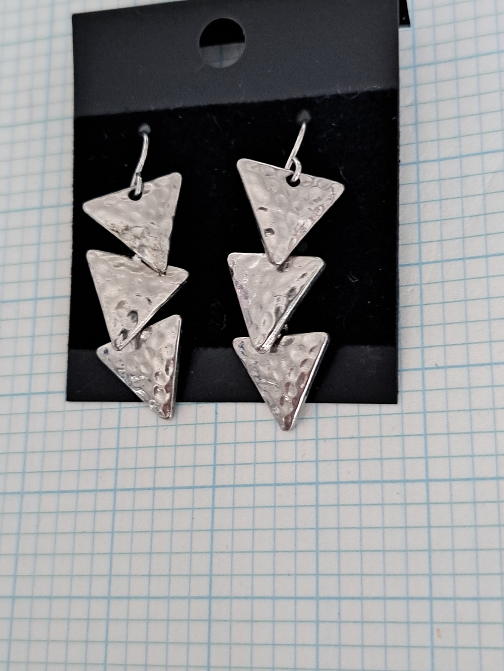 Hammered Silver Triple Triangle Drop Earrings - Women Jewelry